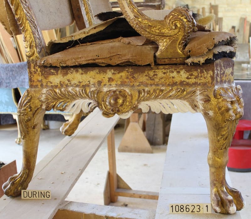 Newly carved chair stretcher before gilding